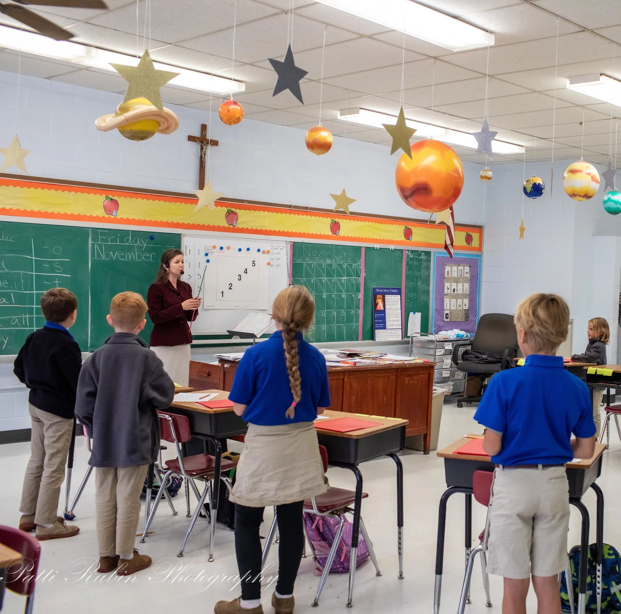 Students exploring an astronomy lesson